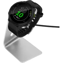 kwmobile USB Ladegerät kompatibel mit Garmin Forerunner 55/255 / 255 Music/vivoactive 5 - USB Kabel Charger Stand - Smart Watch Ladestation - Ladekabel mit Standfunktion in Schwarz Silber