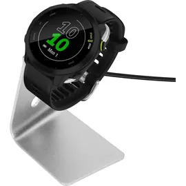 kwmobile USB Ladegerät kompatibel mit Garmin Forerunner 55/255 / 255 Music/vivoactive 5 - USB Kabel Charger Stand - Smart Watch Ladestation - Ladekabel mit Standfunktion in Schwarz Silber