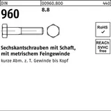 Industrial Quality Supplies DIN 960 Sechskant-Schaftschraube Feingewinde M10x60 Stahl 8.8 blank