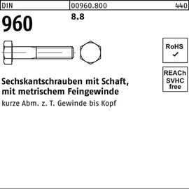 Industrial Quality Supplies DIN 960 Sechskant-Schaftschraube Feingewinde M10x60 Stahl 8.8 blank