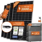 Solarway® All In One Balkonkraftwerk mit Speicher 2000W komplett Steckdose - 4,8 kWh Anker Solix 2 PRO Speicher - Solaranlage Komplettset - 500W Solarmodule (2000Wp + 4,8kWh, Flachdach Halterung)