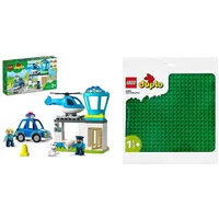 LEGO 10959 DUPLO Polizeistation mit Hubschrauber & 10980 DUPLO Bauplatte in Grün, Grundplatte für DUPLO Sets, Konstruktionsspielzeug für Kleinkinder, Mädchen und Jungen