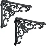 Relaxdays Regalwinkel antik, 2er Set, Regalträger Gusseisen, Barocke Ornamente, Winkel für Regalboden, Vintage, schwarz