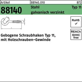 F. REYHER Nchfg. GmbH & Co. KG Schraubhaken R 88140 Typ 11 gebogen 40 x 2,9 x 12 mm 100 Stück