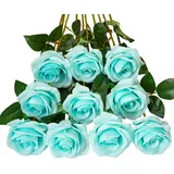 DuHouse 10 Stück künstliche Rosen Seidenblumen Fake Rose 54cm einzelnen Langen Stiel künstlich Blumen Bouquet für Brautstrauß Arrangement Hochzeit Tafelaufsatz Party Haus Küche Dekor(Teal Blau)