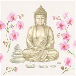 Ambiente 20 Servietten Papier 33x33cm 3-lagig - hochwertige Einweg Papierservietten Buddha Blüten Motiv Partyservietten Zen-Stil Meditation Spiritualität Asien