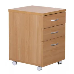Kadima Design Moderner Büro Rollcontainer in Buche, 60 cm, mit 3 Schubladen, elegante Aluminiumgriffe, praktische Rollen für leichte Beweglichkeit