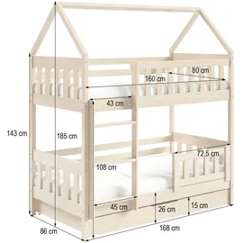 masseno Kinderbett Elena 80 x 160 cm Kiefer massiv braun
