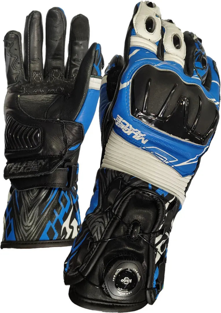 MUGENRACE Cowy Motorrad Handschuhe, schwarz-weiss-blau, Größe XL für Männer