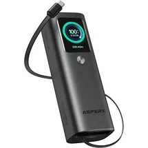 Asperx Laptop Powerbank 20000mAh,Total 165W Schnellladen, Power Bank,Eingebaute Einziehbare USB C Kabel,Akkupack Compatible with MacBook/Dell/HP/Lenovo/iPad, iPhone 17/16,Galaxy S24/S23