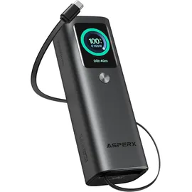 Asperx Laptop Powerbank 20000mAh,Total 165W Schnellladen, Power Bank,Eingebaute Einziehbare USB C Kabel,Akkupack Compatible with MacBook/Dell/HP/Lenovo/iPad, iPhone 17/16,Galaxy S24/S23