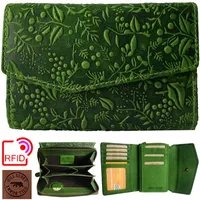 RFID Geldbörse Leder Damen Geldbeutel Frauen Neu Grün Blumen Top Modell