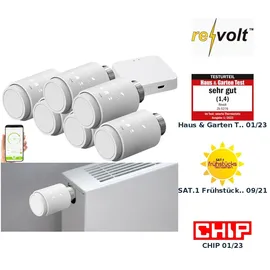 Revolt 6er-Set programmierbare Heizkörper-Thermostate mit WLAN-Gateway & App 6 St. Weiß
