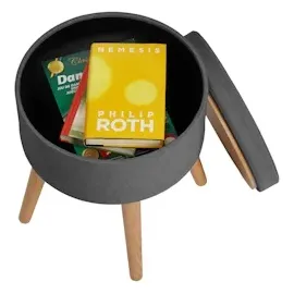 Tectake tectake® Sitzhocker mit Stauraum, rund, gepolstert, in Leinenoptik