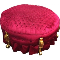 Riesiger Barock Rundhocker Hocker Bordeaux / Gold
