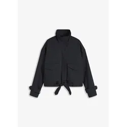 bonprix Weite Twill-Jacke mit aufgesetzten Taschen, schwarz, 44, mit Baumwolle