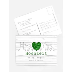 Antwortkarten Hochzeit selbst gestalten mit Spruch und Fotos im Onlinedesigner bei Meine-Kartenmanufaktur.de