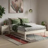 ESTADESIGN Set aus Massivholz Bett und Lattenrost – FSC-zertifiziertes Birkenholz, Stabil, Langlebig und Einfach zu Montieren, Skandinavisches Design für Moderne Schlafzimmer (Halbweiß, 180x200 cm)