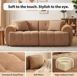 COMHOMA Sofa 2 Sitzer, 180 x 86 x 40 cm Bodensofa, Couch mit Rückenlehne, Kissen und Armlehne, Modernes Stoffsofa für Wohnzimmer, Wohnung, Büro,... - Braun