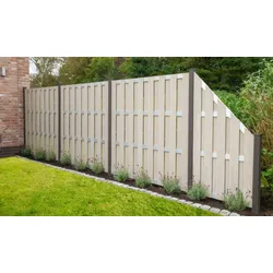 BPC Lamellenzaun Tür - 100 x 180 cm - Farbe: Bi-Color Sand - Querriegel: Silber - Rahmen: Silber inkl. Bänder - Schließblech - Schloss und Griff