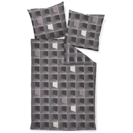 JANINE J.D. Mako-Satin Rauten Karo Grau 155 x 220 cm + 80 x 80 cm