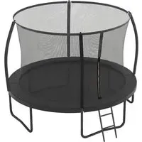 Trampolin 305 cm d, Gartentrampolin mit Sicherheitsnetz, 180 cm hohe gebogene Stangen