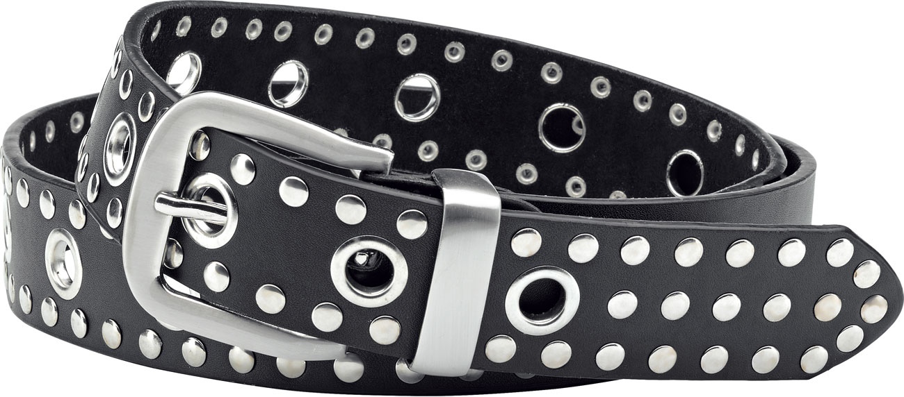 Held leather belt with rivets and eyelets - Noir - 85