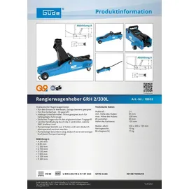Güde Rangierwagenheber Metall 85-330 mm blau
