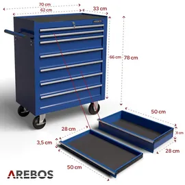 Arebos Werkzeugwagen Metall 660 mm blau unbestückt