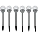 ETC Shop Solarleuchte Außenlampe Kugelleuchte, Gartenlampe in Bruchglas-Optik, Wegelampe, integrierter Akku, Edelstahl, silber, LED DxH 6x24,5cm, 6er Set