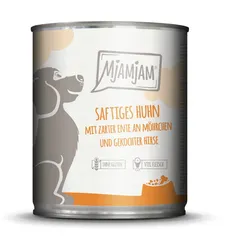MJAMJAM Leckere Mahlzeit 800g Dose Hundenassfutter 6 x 800 Gramm saftiges Huhn mit zarter Ente an Möhrchen & gekochter Hirse