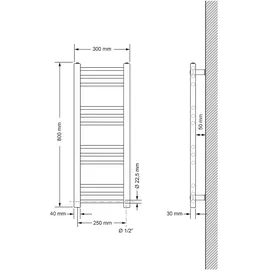 luxebath Badheizkörper 300 x 800 mm 300 W weiß gerade
