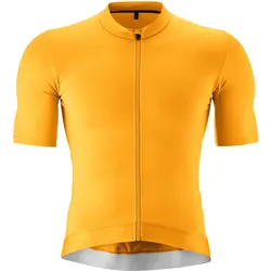 Radtrikot GONSO "Road Jersey M", Herren, Gr. XL, gold (goldfarben), 84% Polyester, 16% Elasthan, Rundhals, Kurzarm, Trikots, Herren Fahrradtrikot kurzarm, Full-Zip Trikot, Rückentasche, Slim Fit