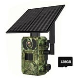 GOXAEEE Wildkamera Solar, 4MP Jagdkamera mit Bewegungsmelder Nachtsicht, Wasserdicht 4G SIM 0,2s Jagdkamera 140° Erfassungs Winkel Videobildschirm Infrarot Wildcamera (wildkamera+128G)