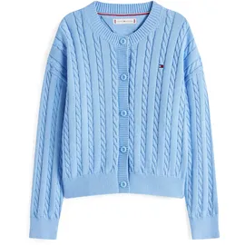 Tommy Hilfiger Strickjacke TOMMY HILFIGER "CABLE CARDIGAN", Mädchen, Gr. 6 (116), blau (cloudy blau), Strick, Obermaterial: 100% Baumwolle, unifarben, regular fit hüftlang, Rundhals, Bündchen, Strickjacken Strickjacke, für Kinder bis 16 Jahre, mit Zopfmuster
