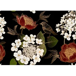 Fototapete PAPERMOON "BLUMEN ABSTRAKT-MUSTER DESIGN VOGEL BLUMEN DECOR RETRO", bunt, B:5,00m L:2,80m, Vlies, Tapeten