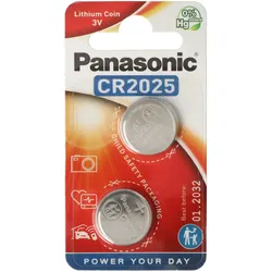 Panasonic Batterie Lithium, Knopfzelle, CR2025, 3V Electronics, Lithium Power, Retail Blister (2-Pack)