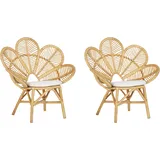 Beliani Rattanstuhl natürlich Auflage beige Pfauform 2er Set FLORENTINE