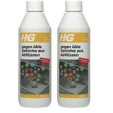 HG Gegen üble Gerüche aus Abflüssen, löst Schmutz und beseitigt Gerüche in Abflüssen, Rohrreiniger für Bad, Küche, Dusche und Waschbecken - 500 g (Packung mit 2)