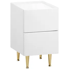 Woltu Nachttisch,, Weiß Hochglanz, Weiß, Holz PVC+Metall,