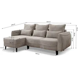 kaiser möbel Ecksofa Selio mit Schlaffunktion und Bettzeugcontainer Beige Rechts - Beige
