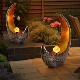 GLOBO Solarleuchte Glas/Messing 37,5x13,5x45 cm 2er Set orange