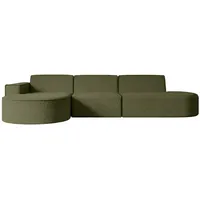Altdecor Ecksofa Grün, Textil, 3-Sitzer, Ottomane links, L-Form Corner
