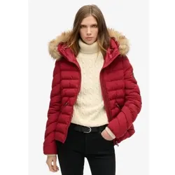 Superdry für Damen. W5011754A Kunstpelz-Kapuzenjacke, wattiert, Fuji rot (M), Lässig, Recyceltes Polyester, Nachhaltig