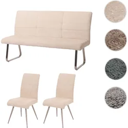 Esszimmer-Set HWC-G55, 2er-Set Stuhl + Sitzbank 160cm, Edelstahl geb√orstet Stoff/Textil Chenille ~ creme