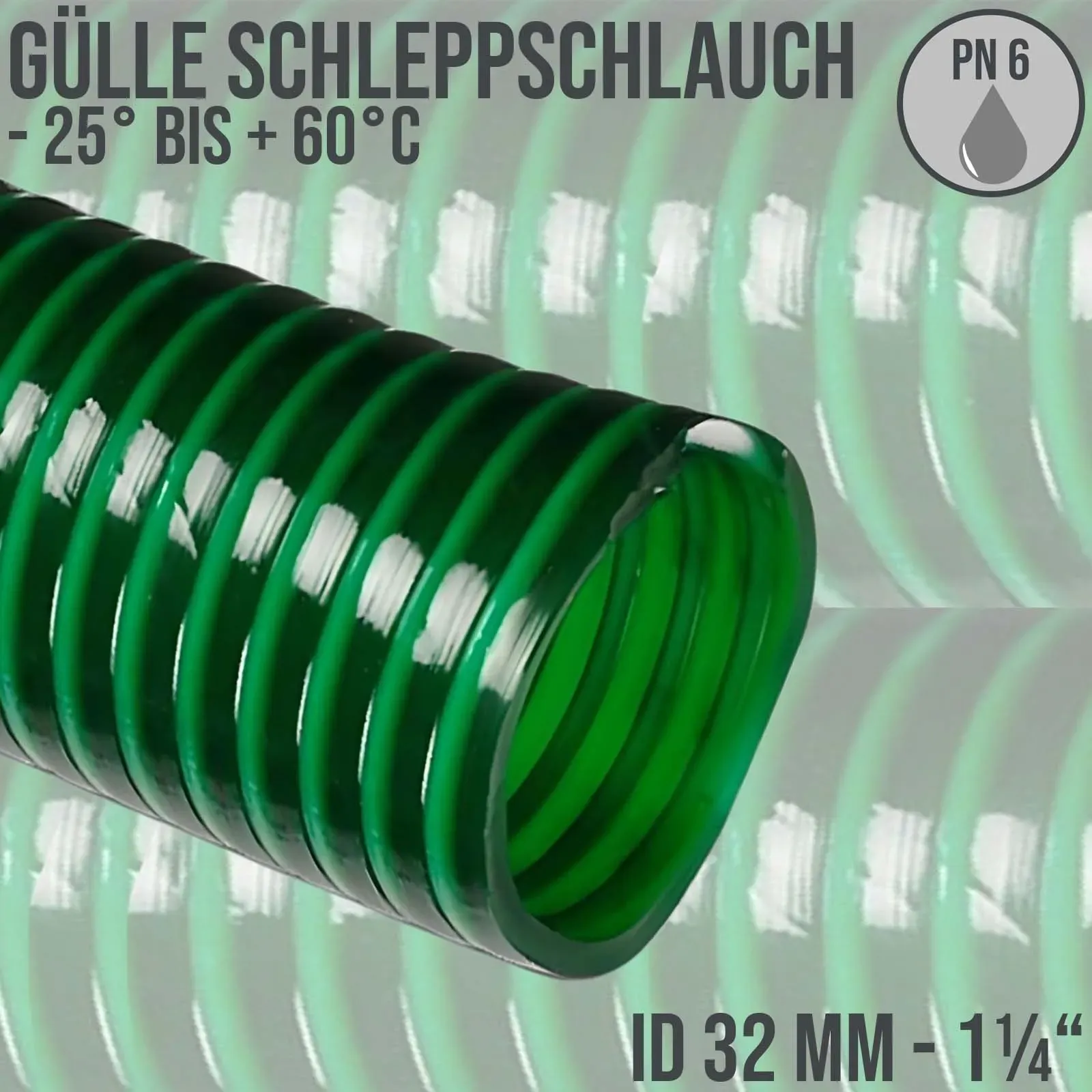 32 mm 1 1/4 Zoll Schlepp Gülle Saug Ansaug Spiral Förder Pumpen PVC Schlauch gr..."