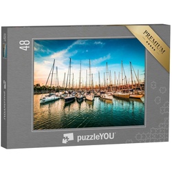 puzzleYOU Puzzle Meeresbucht mit Yachten bei Sonnenuntergang, 48 Puzzleteile, puzzleYOU-Kollektionen Hafen, Sport, Sydney, Städte Weltweit
