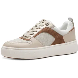 Plateausneaker TAMARIS, Damen, Gr. 40, beige (natur kombiniert), Leder, Textil, Lederimitat, sportlich, Schuhe, Freizeitschuh, Halbschuh, Schnürschuh mit Kontrastbesätzen