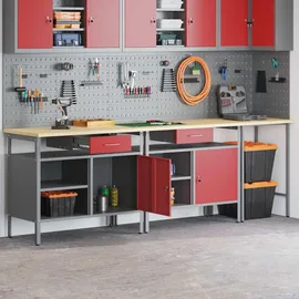vidaXL Werkbank-Set Rot Stahl