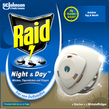 Raid Night & Day Trio Insekten-Stecker, elektrischer Mücken-Schutz auch für Fliegen und Ameisen, 1er Pack,
